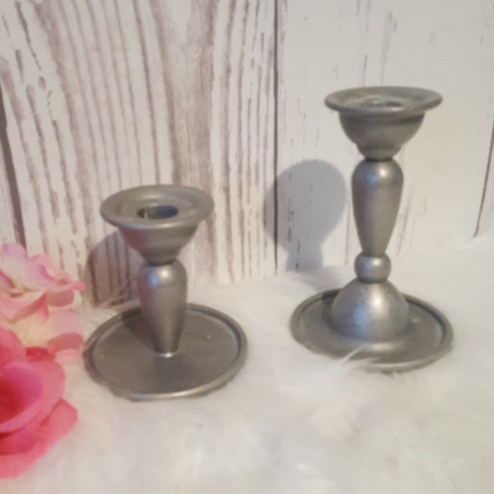 Elegant Candle Holders Brushed Metal Set